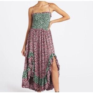 Free People Green and Pink Floral Maxi Dress